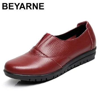 

BEYARNE Women flat shoes genuine leather women loafers comfortable soft bottom outdoor lazy shoes