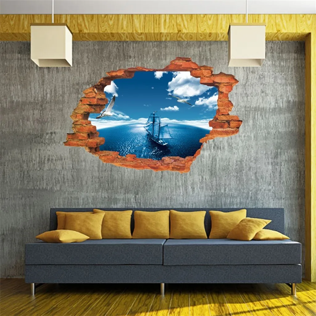 50x70 см мультфильм 3D Динозавр ПВХ разбитые наклейки на стену для гостиной дома