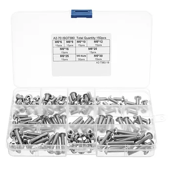 

Suleve 150Pcs M5 Stainless Steel 6-30mm Hex Socket Button Head Screw Allen Bolt Assortment Kit New