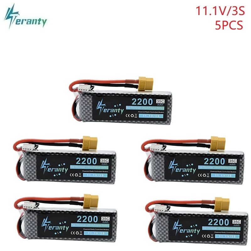 Goedkoop 5 Stks partij 3 S 11.1 v 2200 mAh 35C LiPo Batterij XT60 T JST EC5 Plug Voor RC Auto Vliegtuig Helicopter 11.1 v Oplaadbare Lipo Batterij 3 s