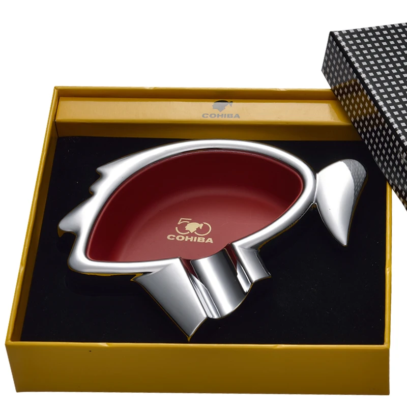 New Style High Quality Luxury COHIBA LOGO Shape Stainless Steel Portable Travel use Cigar Ashtray One Holder
