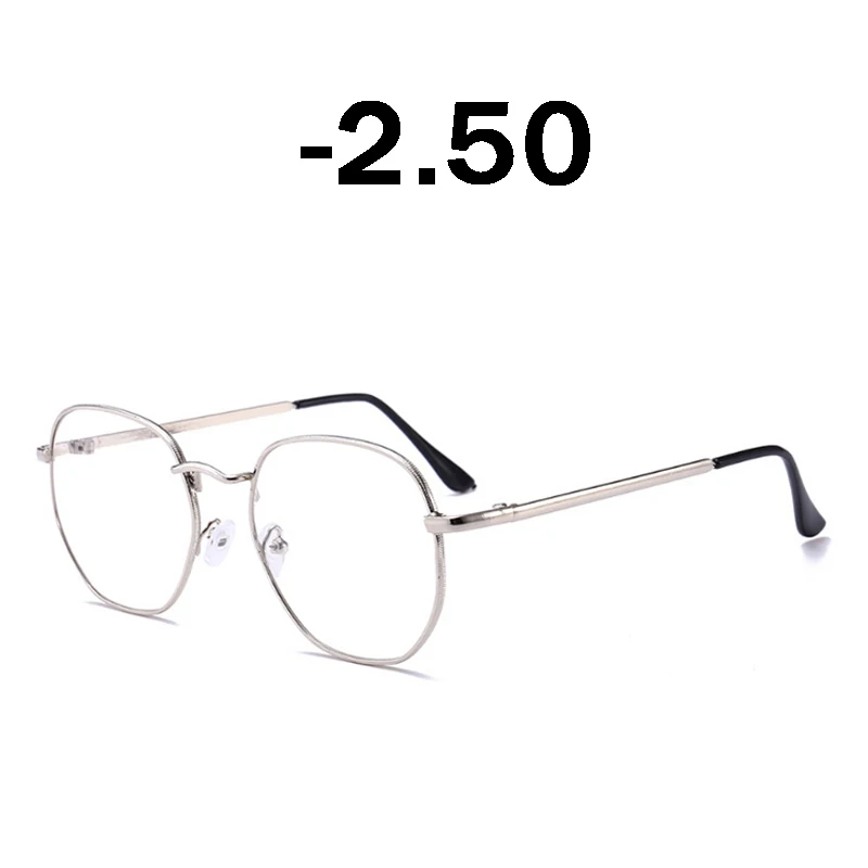 Elbru Винтаж готовой близорукость очки Для женщин металлический каркас близорукие очки Для мужчин в ретро-стиле с диоптриями-1,0 1,5 2,0 2,5 3,0 3,5 4,0 - Цвет оправы: Silver -2.50