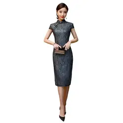 Шанхай история короткий рукав кружева Qipao по колено cheongsam платье китайское традиционное платье для женщин 2 стиля