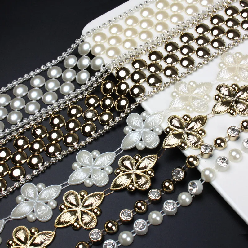 Plastic Rhinestone Chains Sew On Rhinestones Single Row Gold Plating