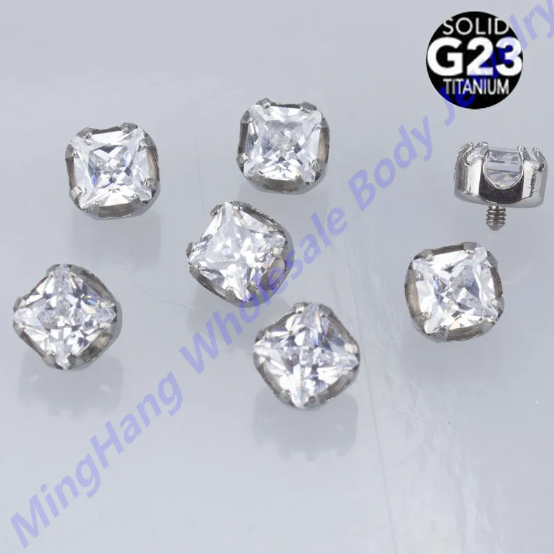 

G23 Titanium Square AAA Zircon Gem 16G(1.2mm Threaded) Skin Diver And Dermal Anchor Tops Lip Piercing Body Jewelry