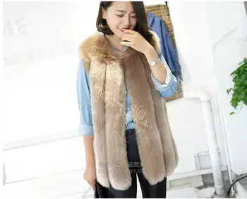 

2017 autumn and winter new vertical fight fox fur vest female long section was thin Korean version of imitation fur vest