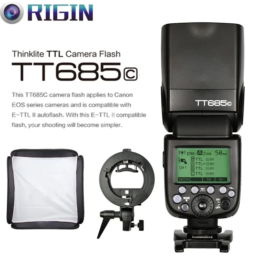 

Godox E-TTL II TT685C Camera Flash 2.4G wireless HSS 1/8000s GN60+Godox S-Type Bracket+SoftBox Kit For Canon EOS Cameras