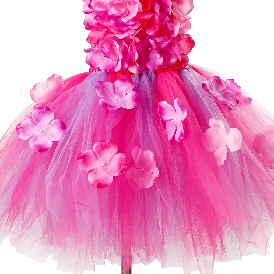 Girls Pink Purple Flowers Tutu Dress Summer Children Crochet Bodice Tulle Clothes (14)