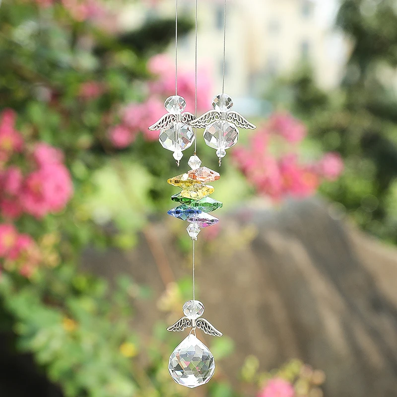 H& D Хрустальная люстра Призмы Ангел Дизайн висячая подвеска Suncatcher Кристаллы с 3 прозрачными шариками декор для окна, подарки для сада