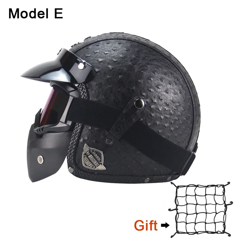 3/4 кожаные мотоциклетные очки винтажные полушлем для байкера скутер Cruiser Touring универсальный шлем Harley Net - Цвет: Model E