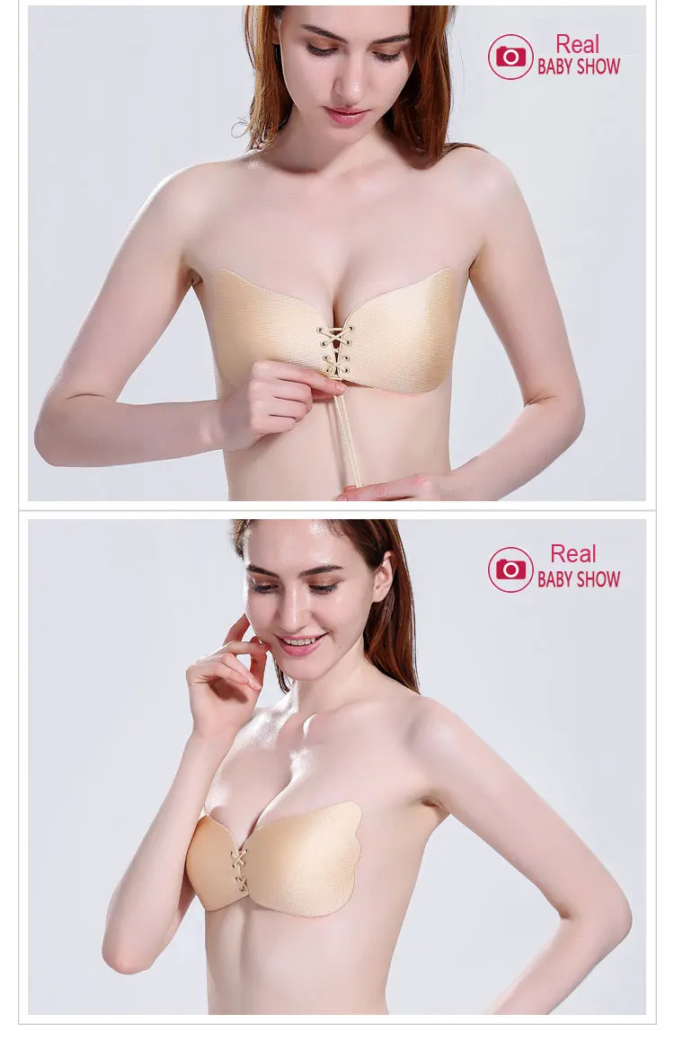 Women Self Adhesive Silicone Bra Female Sexy Strapless Stick Gel Push Up  Wire Free underwear Invisible Bra Seamless Strapless (8)