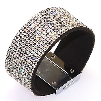 

Newest Style Wide Rhinestone Crystal Magnetic Wrap Bracelet Full Crystal Bling Magnetic Clasp Bracelet B1488