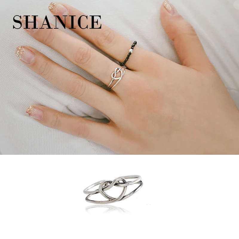 

SHANICE 925 Sterling Silver Open Rings Heart Adjustable Finger Rings Retro Silver Jewelry