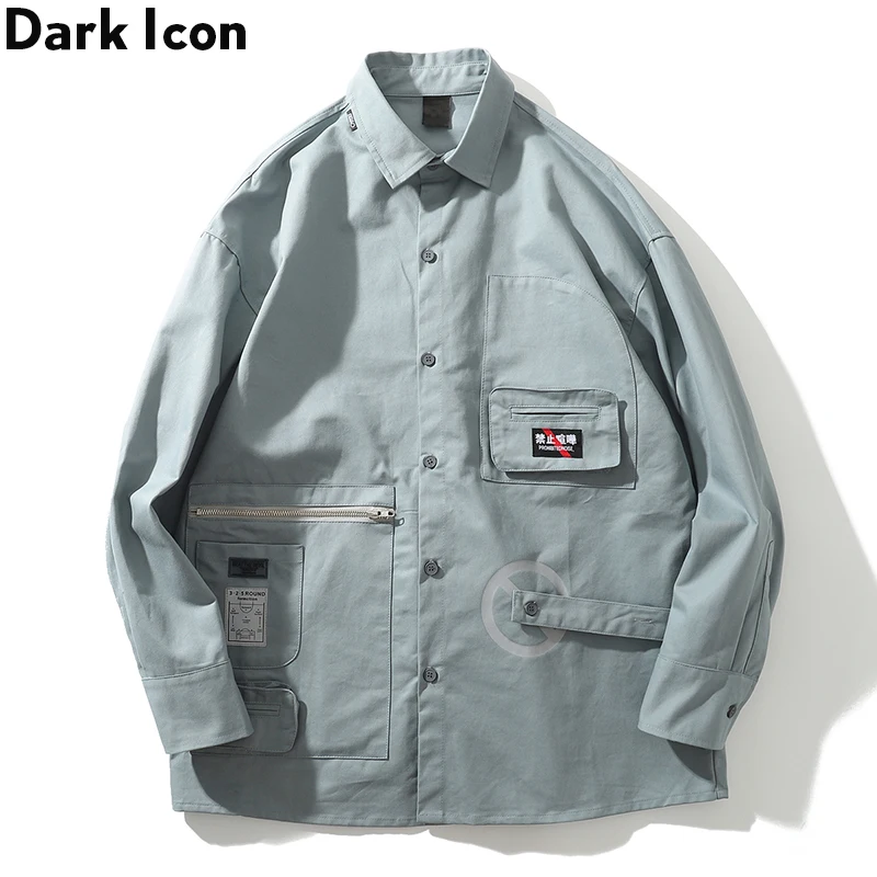 

Dark Icon Pockets Cargo Jacket Men Turn-down Collar Men's Jackets 2019 Fall Loose Jacket 2Colors