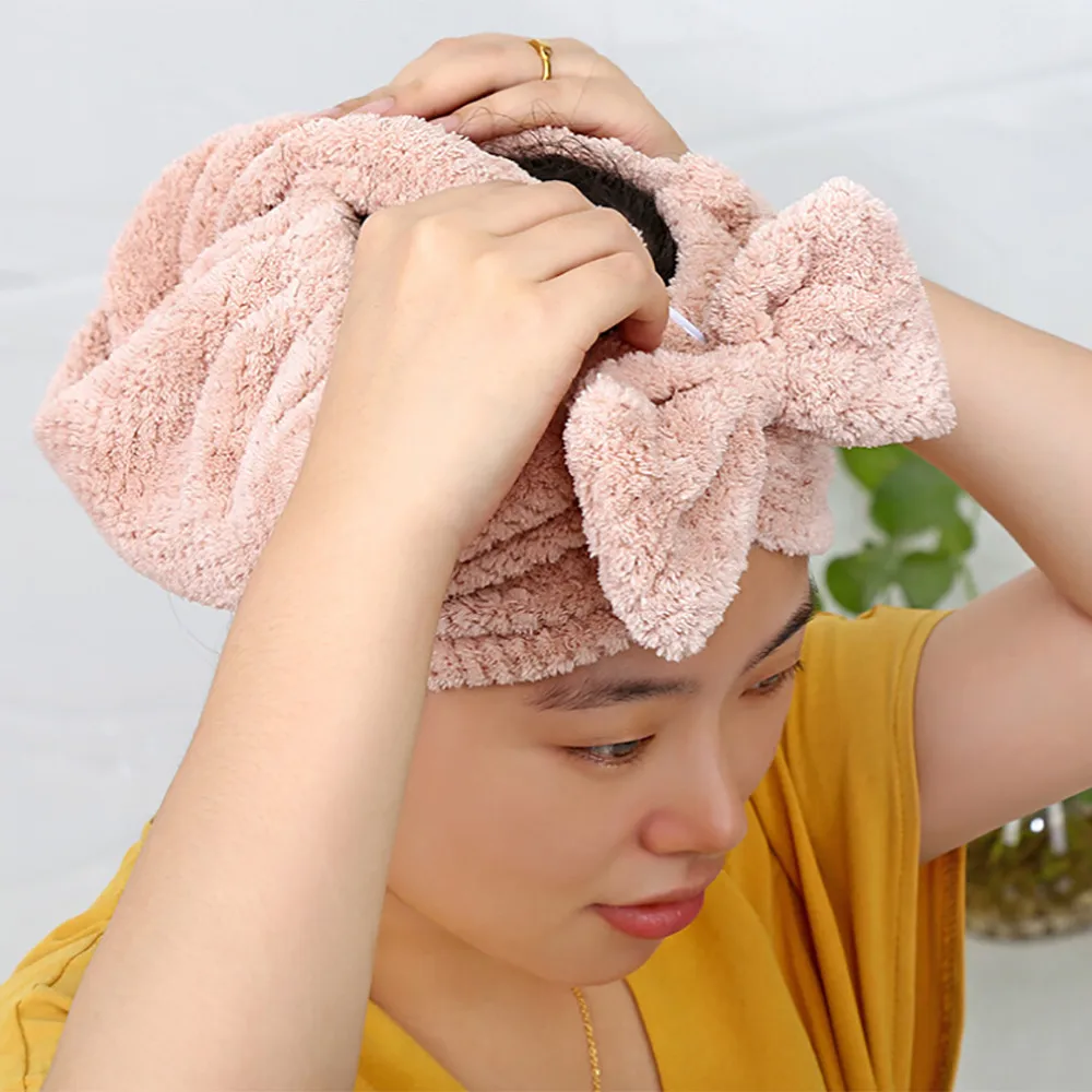 Г-жа волшебное полотенце-шапочка для волос утолщение quick-сушильный душ кепки коралловый флис полотенце для волос L0412