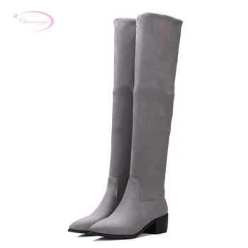 

Chainingyee leisure comfortable round toe over-knee-high boots fashion slip gray red black med with women's riding boots