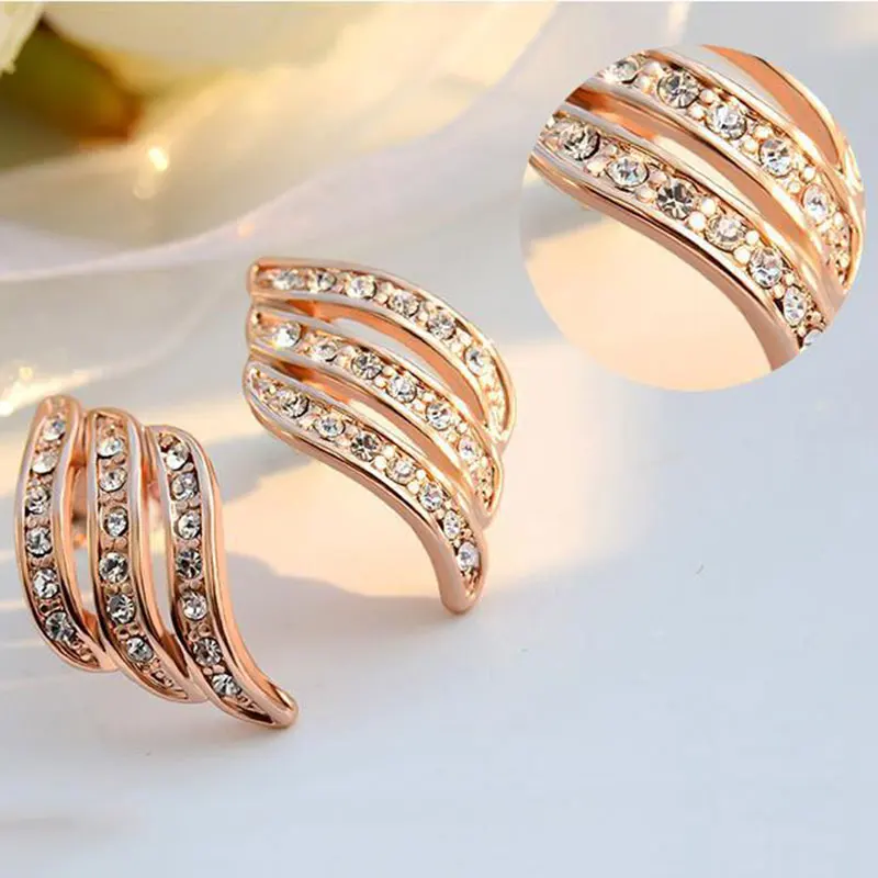

1 Pair Fashion Angel Wings Stud Earrings Rose Gold Crystal Rhinestone Ear Stud For Women Girl's Jewelry