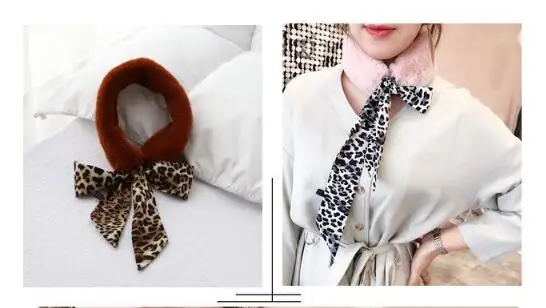 Женский теплый плюшевый шарф из искусственного меха леопардовая расцветка с ремешком воротник шаль