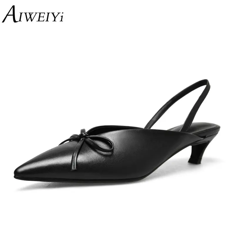 

AIWEIYi 2019 Fashion High Heels Sweet Bow Platform Women Pumps Genuine Leather Slip On Women Shoes Med Heel Shoes Woman
