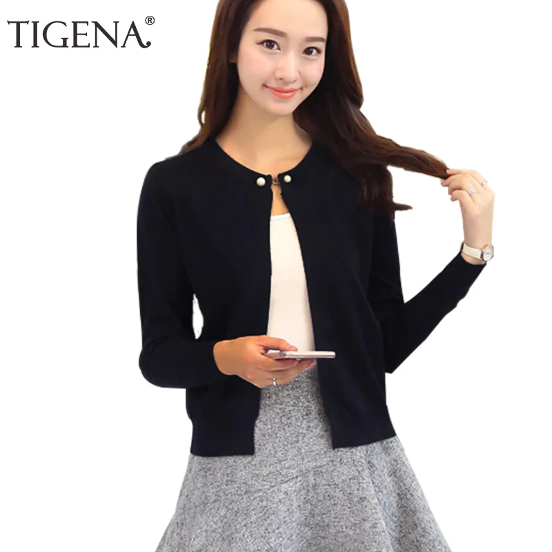 

TIGENA Knitted Cardigan Women 2019 Spring Autumn Long Sleeve Sweater Cardigan Female Single Button Pull Femme Black Pink