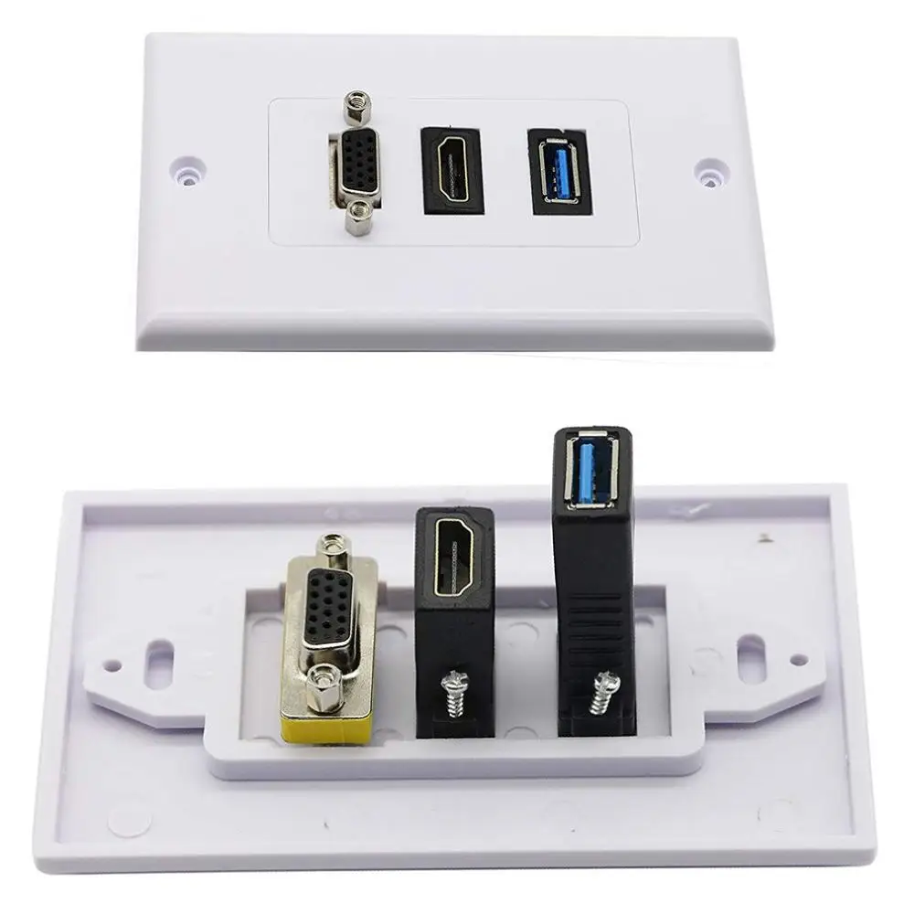  Pratico Doppia Porta di Connessione Bianco Usb Vga Hdmi Piombo Piastra A Muro Full Hd 1080 Tv Via C
