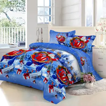 

Winter Christmas Bedding Set Blue Snow Festival Gift Duvet Cover Bedsheet Flat Sheets Pillowcase Bedclothes Bedding Cover D30