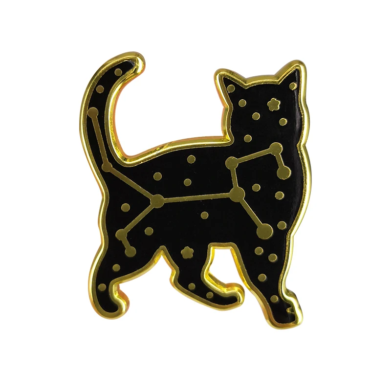 

Celestial Starry Night Sky Cat Pin Golden Sparkle Stars Moon Galaxy Universe Gift