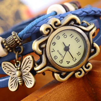 

Doreen Box PU Leather Quartz Wrist Watch Vintage Bronze Bracelet Style Cute Butterfly Drop Battery Included 21cm long 1 Piece