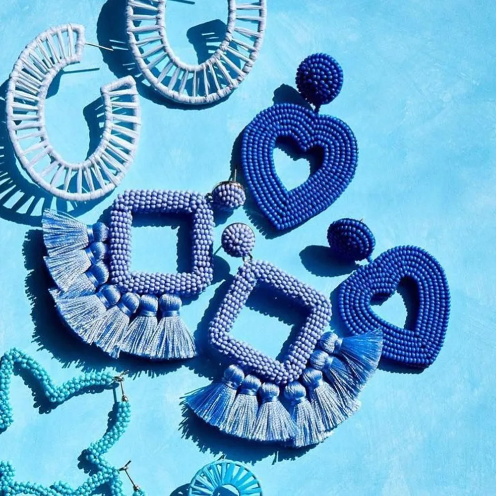 

Vedawas 2019 Beads Heart Drop Dangle Earrings for Women Pendientes Oorbellen Handmade Blue Statement Jewelry Wholesale xg2803