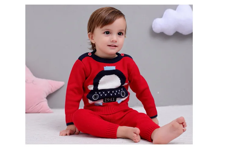 Одежда для маленьких девочек вязаный свитер+ теплые штаны комплекты из 2 предметов для маленьких мальчиков зимний костюм для новорожденных Детский костюм с длинными рукавами