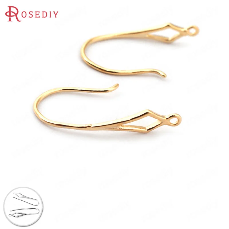 

(B003)12 pieces Height 18mm 24K Gold Color Plated Brass Rhombus Pattern Earring Hooks Jewelry Findings Earrings Accessories