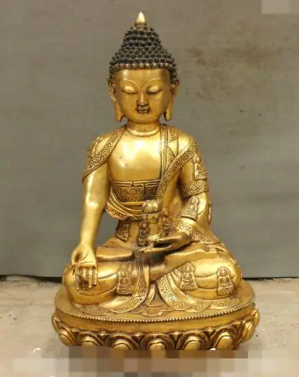 

S4532 18" Chinese Buddhist Bronze Gilt Shakyamuni Sakyamuni Buddha Robe Lotus Statue
