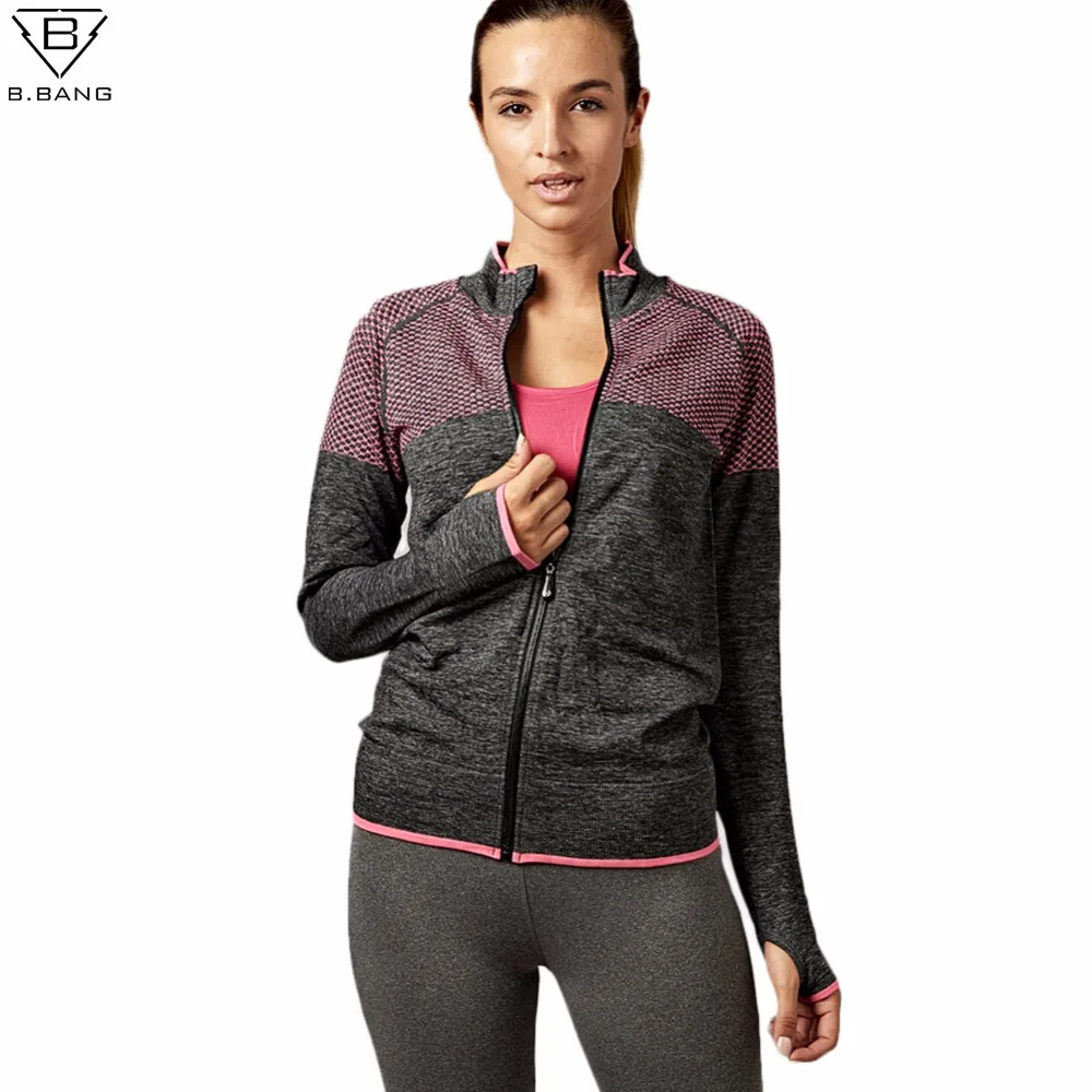 B.BANG 2016 Women Running Jacket Long sleeved Stand Collar Sport
