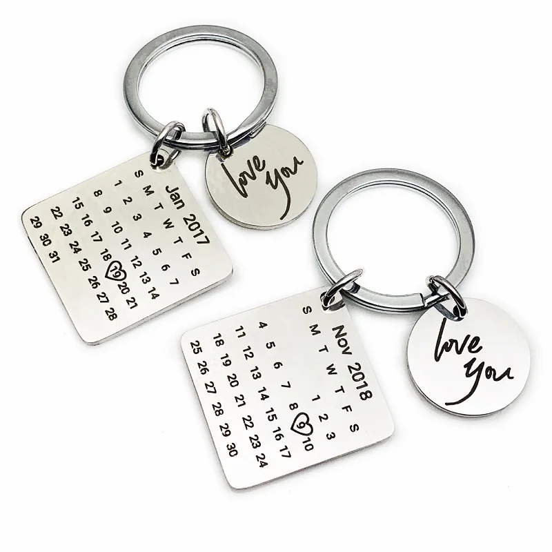 

Love Calendar Love You Stainless Steel Long Couple Pairing Fashion Personality Personality Couple Calendar Keychain