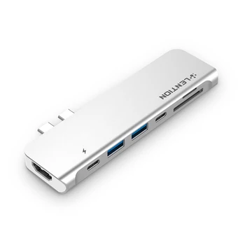 

LENTION 7 In 1 Hub Multi-port Adapter 2 * Type-C to PD USB-C 2 * USB3.0 4K@30Hz HD Interface Memory Card Port TF Connector