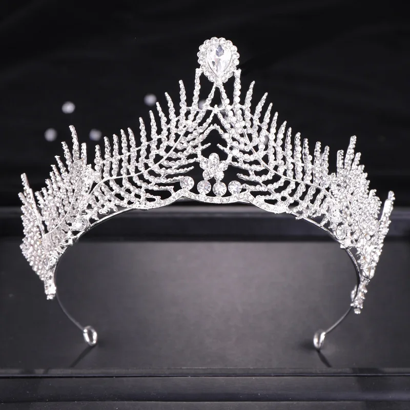 

KMVEXO New Elegant Sparkly Crystal Flower Tiara Silver Plated Leaves Bride Headdress Rhinestone Hair Jewelry Wedding Accessories