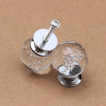 Transparent Crystal Glass Handle Bubble Alloy Modernized Round Ball Door Cabinet Knobs Single Hole Closet Drawer Kitchen Pulls