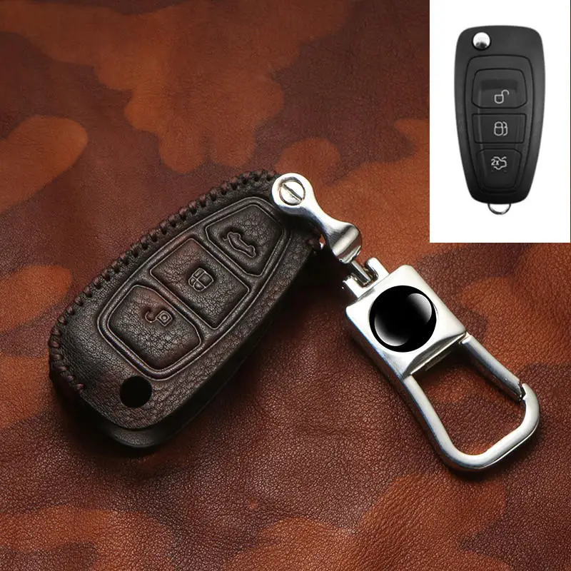 

High quality Leather key chain ring cover case holder For Ford Focus 2 3 4 MK2 MK3 MK4 Kuga Edge Mondeo