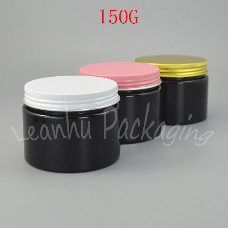 

150G Black Plastic Cream Jar Aluminum Cover , 150CC Mask / Cream Sub-bottling , Empty Cosmetic Container ( 36 PC/Lot )