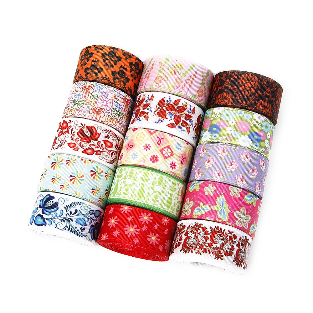 

David accessories 1''(25mm) flowers leaf printed Grosgrain ribbon Hairbow garment Supplie,DIY materials,wedding gift ,50Yc1255