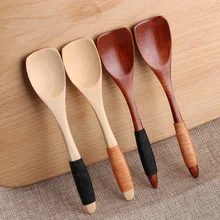 1 шт., практичные японские деревянные ложки в форме лопаты, бамбуковые столовые приборы, ложка для супа, мороженого, десерта, кухонная чайная ложка, кухонная посуда