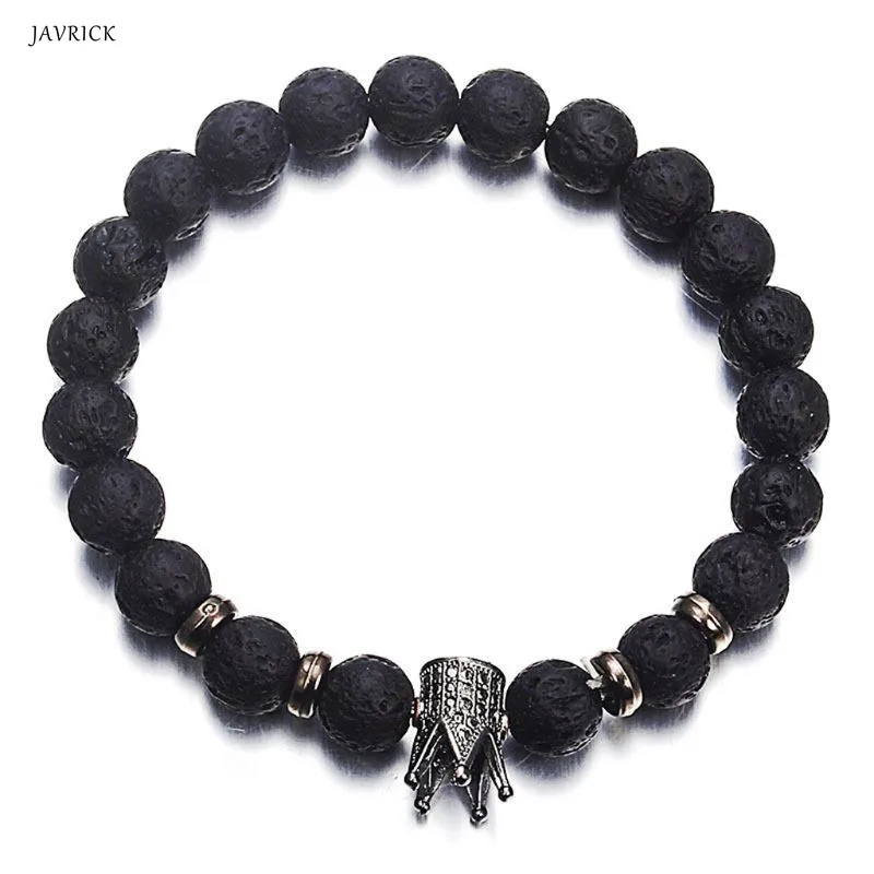 

Lava Stone Imperial Crown Black Beads Charm Elastic Bracelets Fashion Jewelry