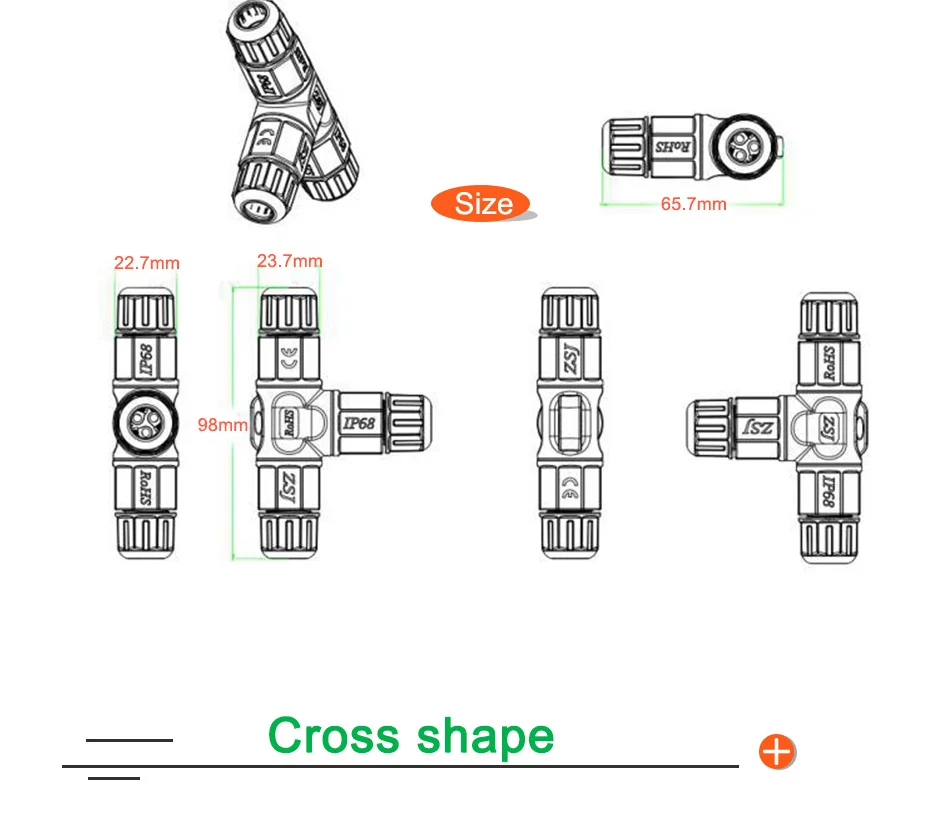 IP68 водонепроницаемый разъем Т-образной формы/прямой формы/крестообразной формы 3Pin разъем для наружной светодиодной лампы и подключения электрического провода