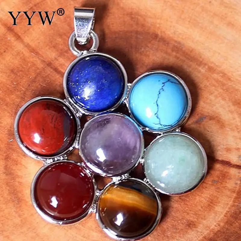 

New Mini 7 Chakra Natural Gem Stone Pendants Reiki Healing Charm Jewelry Flower Of Life Pendant Necklace Crystal Accessories