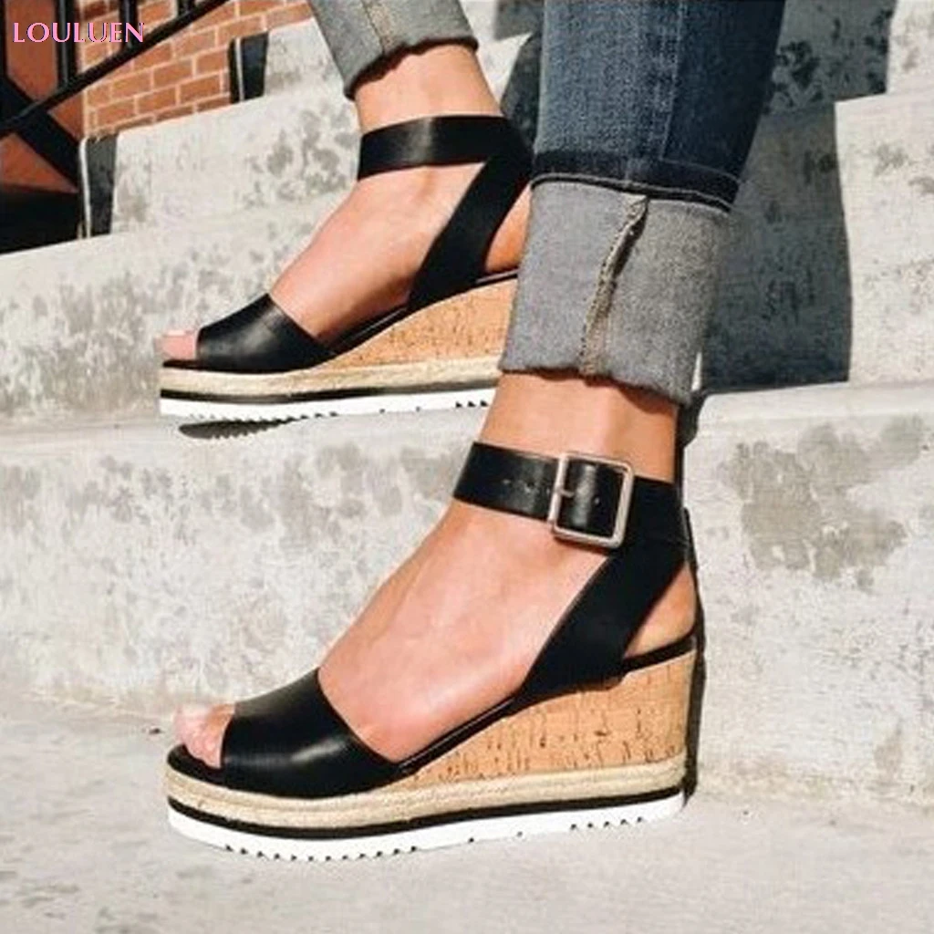 

2019 Sandals Retro Womens Fashion Open Toe Ankle Platform Wedges Shoes Sandals Roman Character Shoes Plus Size 35- 43 Drop #0501