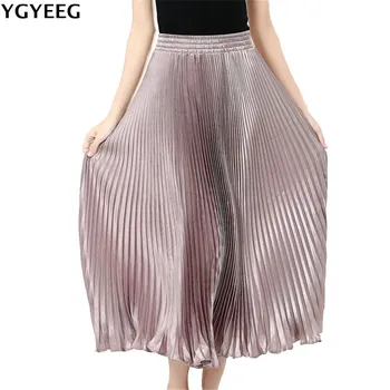 

YGYEEG 2018 New Women Skirts Party Ladies Elastic Waist Pleated Beach Design Maxi Skirt Ankle-Length Elegant Dancer Midiskirt