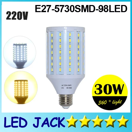 

Super Power LED lamps High Lumen 5730 SMD Corn Bulb E27 30W 98LEDs Pendant lights Chandelier AC 220V 240V Ceiling light 1pcs/lot