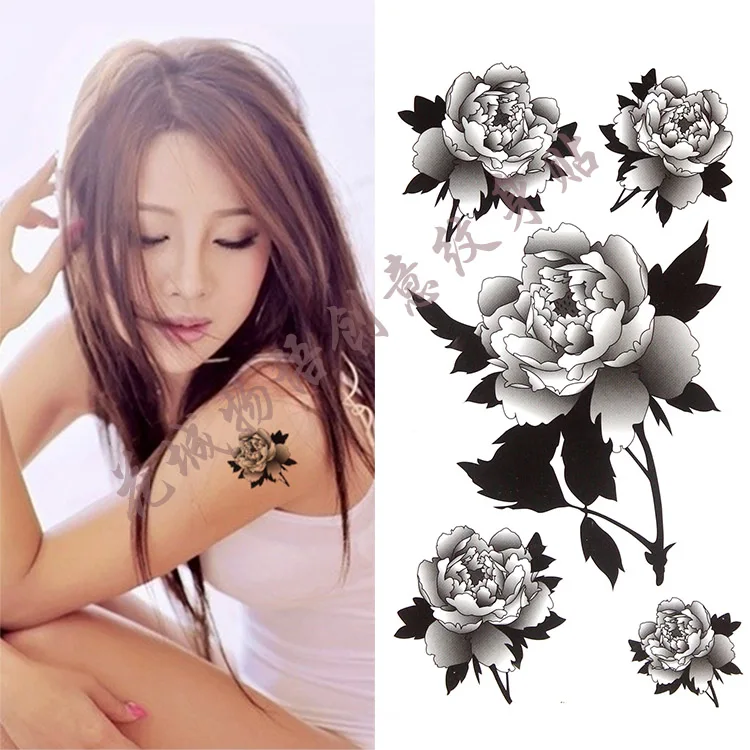 

Black flower Body Art Waterproof Temporary Sexy tattoos rose For Woman Flash Tattoo Stickers 10*20CM KD161 A few flowers in
