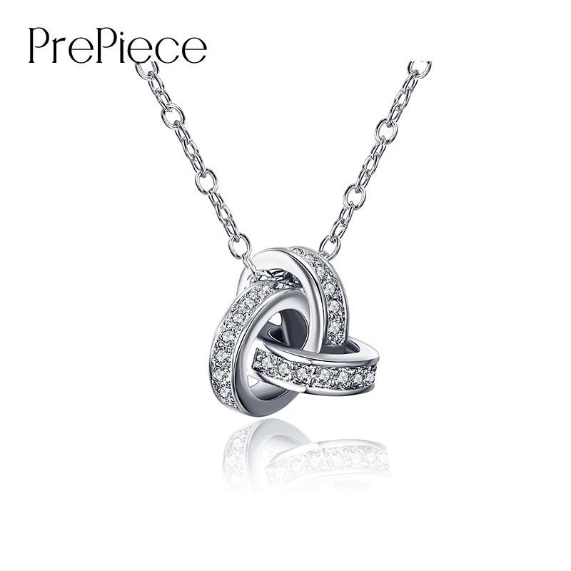 PrePiece Brand Love Knot Shape White Gold Color Cubic Zirconia Necklace