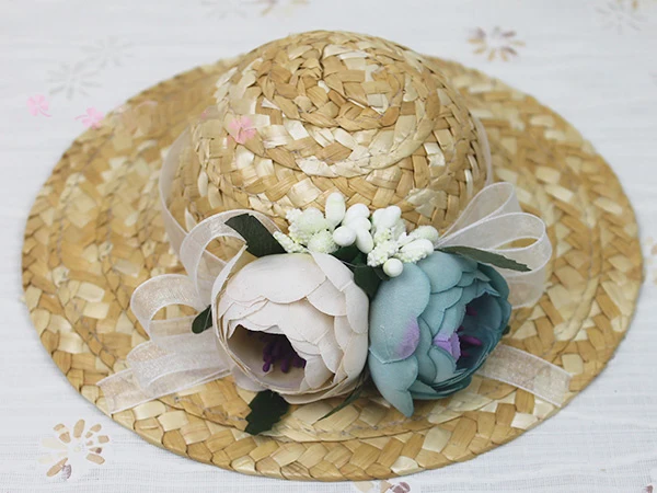 Bybrana шапка для шарнирной куклы 1/3 1/4 1/6 размер шляпа для куклы ручная тканая соломенная шляпа цветы, аксессуары для куклы ремесла - Цвет: lanmihua